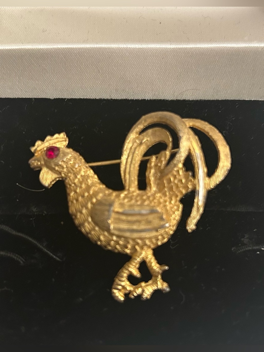 Signed “RSK” Gold Rooster Brooch with Red Eye